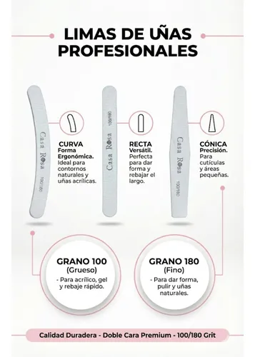 Pack X50 Limas Casa Rosa 100/180 Uñas Esculpidas Hexagonal
