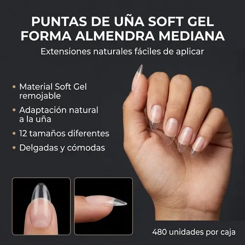 Tips Almendra Natural Para Manicura Profesional 480pcs