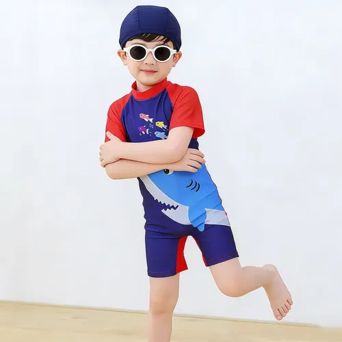 Traje De Baño Para Niños Con Gorra De Manga Corta 2 Piezas