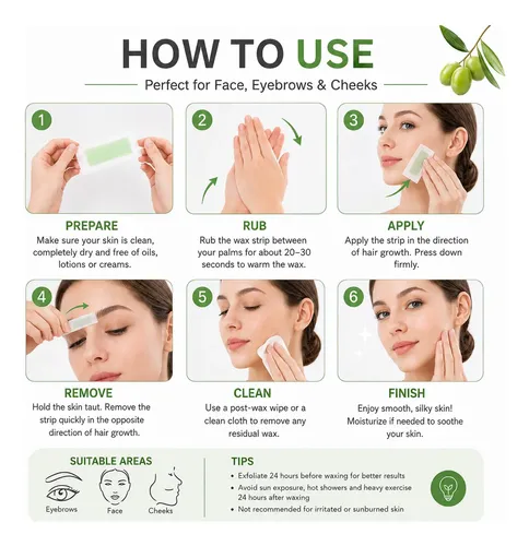 Bandas De Cera Facial Para Mujeres. Bandas De Cera Fría Natu