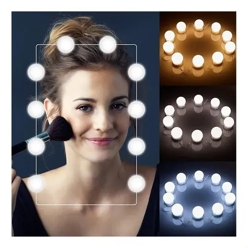 Espejo De Maquillaje Con Luces, 10 Bombillas Led, 3 Colores.