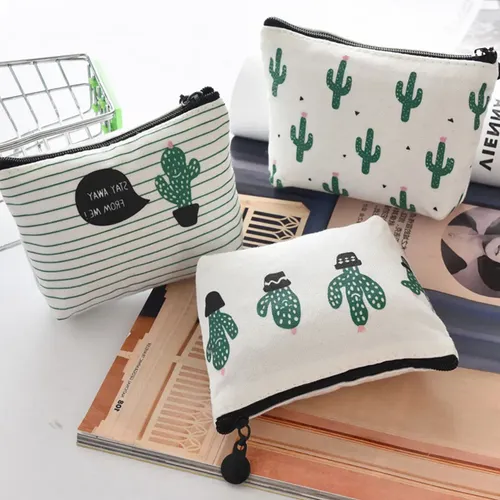 4 Estuches De Lona Cactus Para Lápices Y Maquillaje
