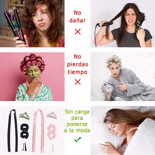 2 Rulos De Cabello Sin Calor Con Tubos + Pinzas