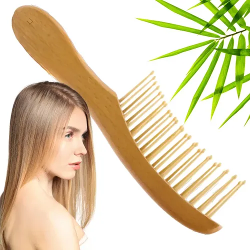 Peine De Bambú Natural Con Cerdas Largas, Ecológico Y Saluda