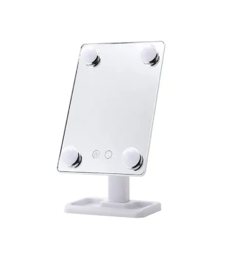 Espejo De Maquillaje 4 Focos Grupoferta Led Rotable 360° Portatil A Pila Color Blanco