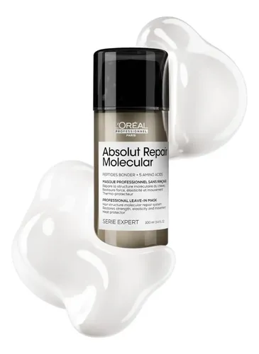 L’Oréal Professionnel Serie Expert Absolut Repair Molecular Mascarilla Sin Enjuague Reparadora de Daño Profundo para Cabello Dañado con Protección Térmica, 100 ml