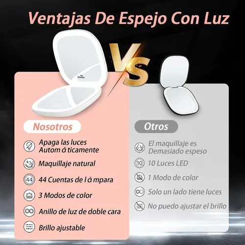 Espejo Compacto De Maquillaje Viaje Regulable Luz, Espejo .