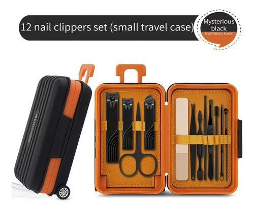 Set Manicura Pedicura 12 Piezas Estuche Valija Con Ruedas Negro