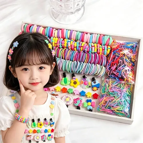 1185 Piezas Mini Gomas Elásticas For El Cabello For Niños , Coral Claro Solid And Floral Mix