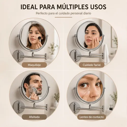 Espejo De Maquillaje Pared Plegable Extensible Y Aumento