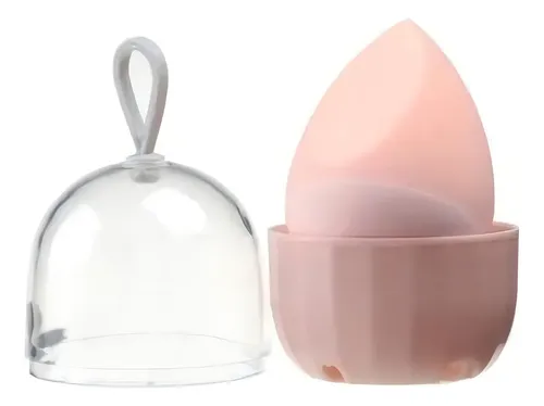 Esponja Maquillaje Silicona Antibacterial Con Estuche Basicare Rosé