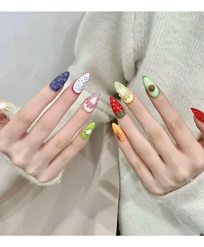 Press On Nail Art Uñas Postizas Diseño Frutas Importadas
