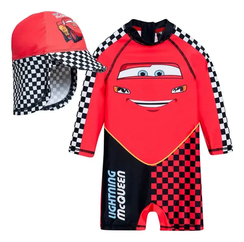 Traje De Baño Niños Enterito + Gorro Disney Cars Prot Uv50
