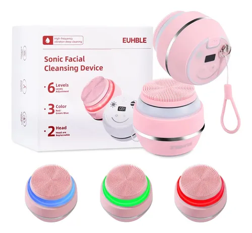 Limpiador Facial Recargable Impermeable Rosa 6 Modos Luz