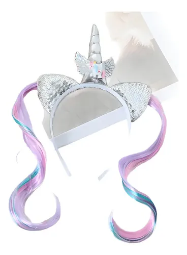 Vincha Unicornio Con Pelo Multicolor Y Orejitas Niña