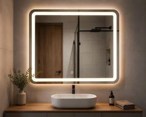 Espejo Led 60x80cm Botón Frontal Luz Calida Rectangular Baño