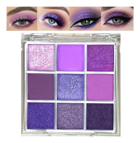 Paleta De Sombras Moradas 9 Colores Con Acabado Brillo Y