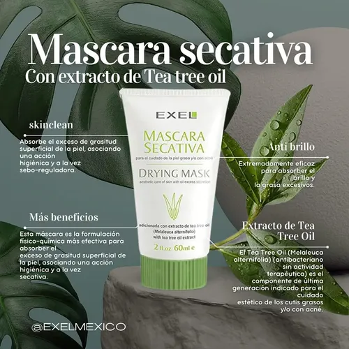 Mascara Secativa Exel Para Piel Acneica Extracto De Tea Tree Tipo de piel Grasa
