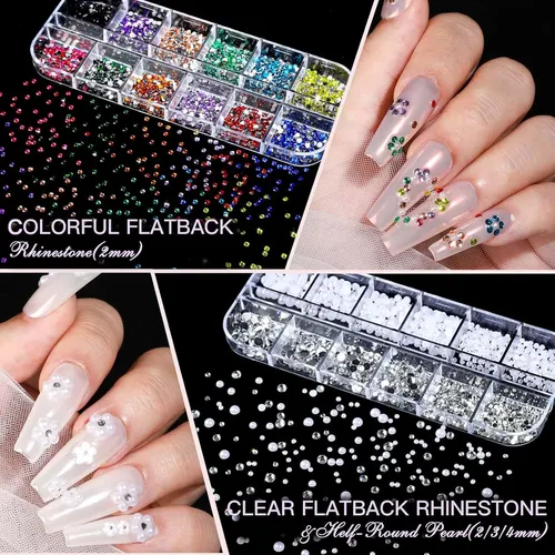 Kit De Uñas Rosa Con Strass 3d Y Pinceles Nail Art