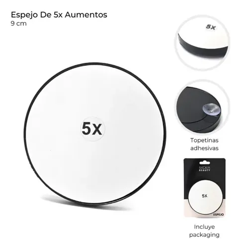 Espejo Con Aumento 5x Incluye Ventosa 9cm Diámetro Skora