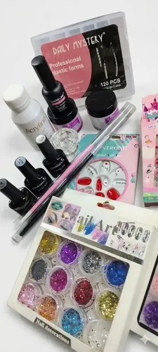 Kit Acrilico Cabina Pincel Gel Top Base Polygel Decoracion