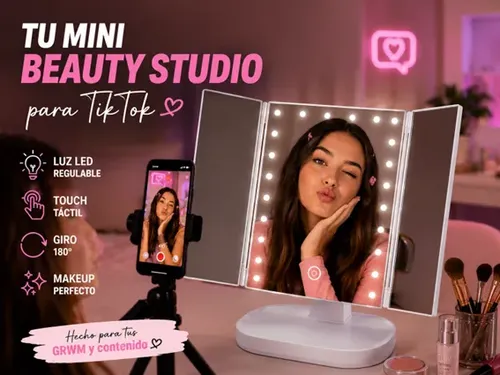 Espejo Led Makeup Tiktok Táctil 180° Luz Pro Blanco