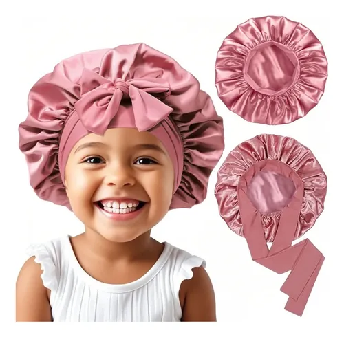 Gorro Satén Doble Lazo Para Niño Dormir Baño
