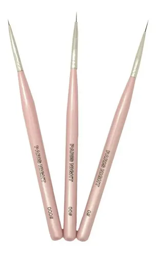 Kit Pinceles Nail Art Manicuria Decoración Cerdas Pelo X3