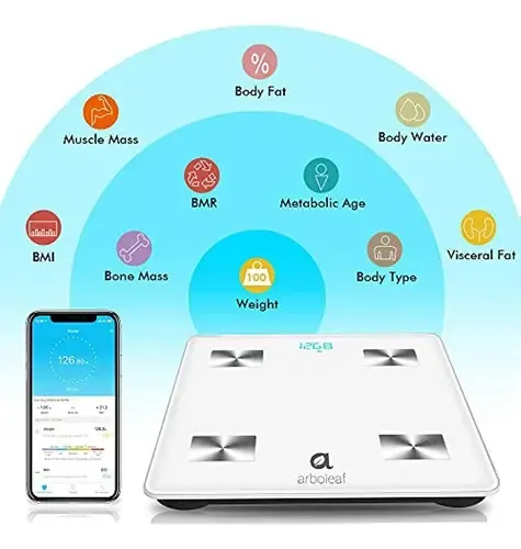 Báscula Digital Inteligente Arboleaf con Bluetooth y Medidor de Grasa Corporal, 180 kg