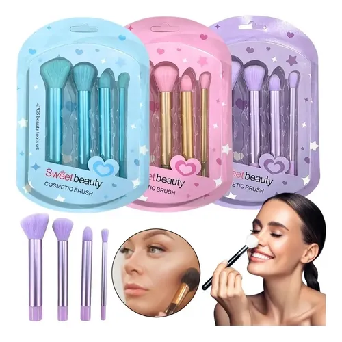 Set De 4 Brochas De Maquillaje Para Rostro Lila