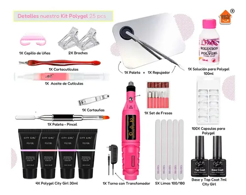 Kit Uñas Polygel Torno Profesional Set Manicura Completa X25