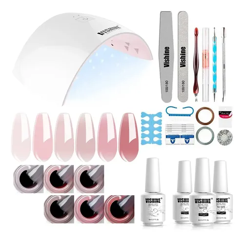 Kit Esmalte Gel Rosa Jelly 6 Colores Uv Secador 36w