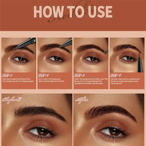 Lápiz Para Cejas 2 En 1 Impermeable Negro Microblading
