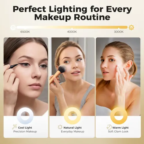 Espejo De Maquillaje De Pared Tubbede Con Luz De 8 Pulgadas Negro