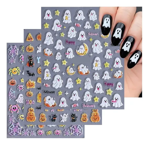 3 Pegatinas For Uñas De Halloween, Autoadhesivas, Calabaza