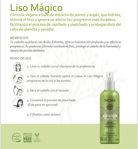 Inoar Spray Protector de Calor para Cabello con Aceite de Argán Liso Mágico, Anti Frizz, Brillo y Suavidad, Ideal para Secadora y Plancha, Protección Térmica Profesional, 200 ml