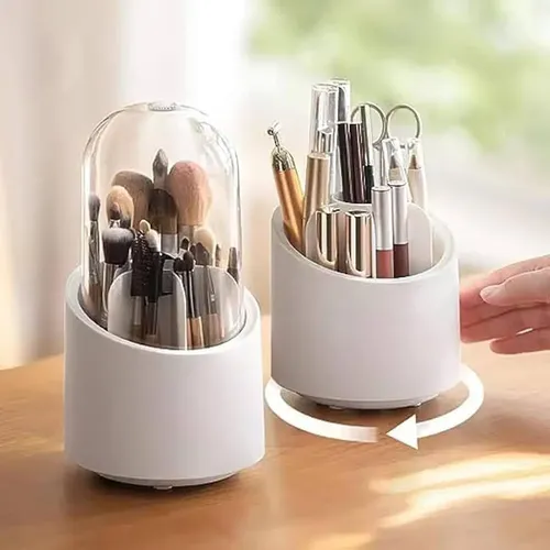 Organizador De Brochas Maquillaje Giratorio 360° Con Tapa