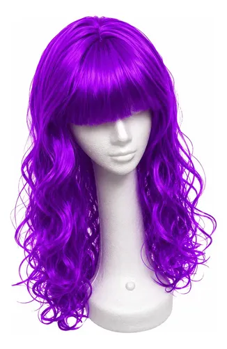 Peluca Larga De Colores Con Bucles Para Disfraces Y Fiestas Violeta Unico