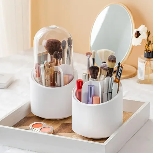 Organizador De Brochas Maquillaje Giratorio 360° Con Tapa