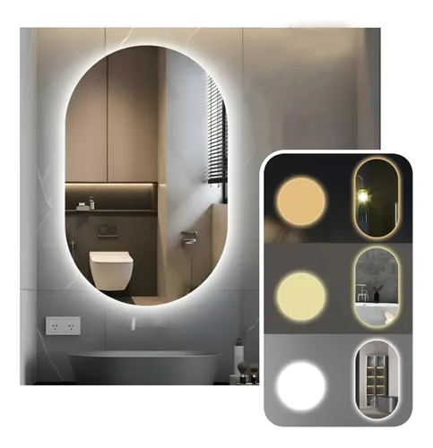Espejo Led Vertical Oval 80×50 Botón Luz Frío/ Cálido Outlet