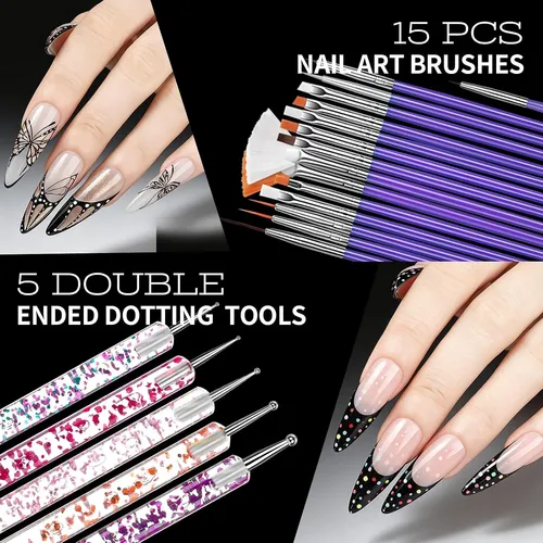 Kit De Arte En Uñas Con Brillos Y Pinceles 22 Pzs