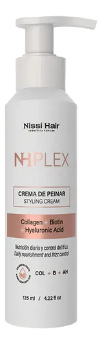 Crema Peinar Nissi Hair NH Plex Colágeno Biotina Acido Hialuronico 125ml Formula profesional Control Frizz Sin Sal, sin silicona y sin parabenos. Cruelty Free y apto para rulos