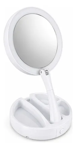 Espejo Maquillaje Con Led Plegable Usb Aumento 10x Doble Faz