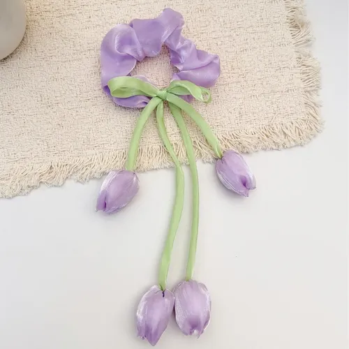 ..a Scrunchies Con Cinta Y Dos Tulipanes, Estilo Premium, L.