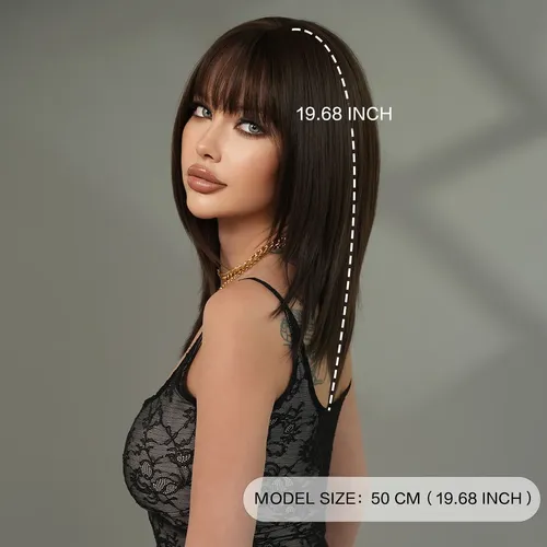 Pelucas Mujer Cabello Natural Alargado Negro Marrón Sin W