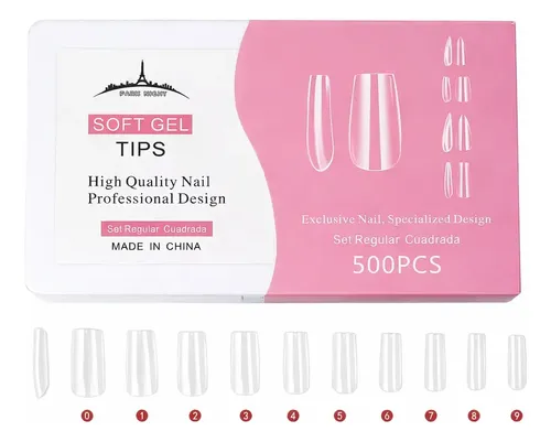 Tips Para Soft Gel Paris Night X500 Cuadrada Caja