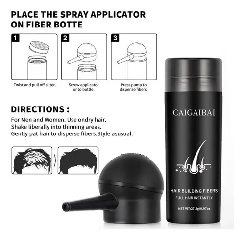 Polvo De Fibra Capilar Negro Cubre Raíz De Cabello Calvicie