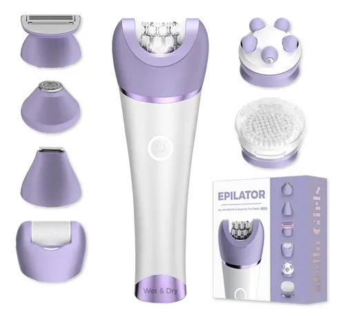 Depiladora Eléctrica 7 En 1 Ipx7 Con Cepillo Facial Y Masaje Purple And White