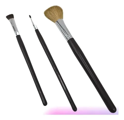 Set X3 Pincel Maquillaje Brocha Natural +pony Base+corrector Color Mango Marrón