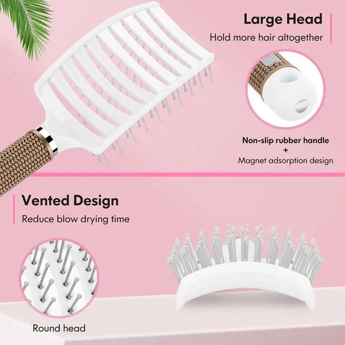 Hair Brush Bsisme Vented Curved Styling Detangling White